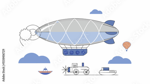 Retro Airship and Transportation Illustration