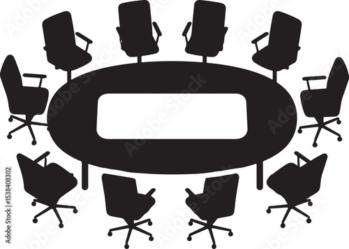 conference room with chairs and table silhouette vector. conference table silhouette icon. furniture silhouettes simple design vector illustration