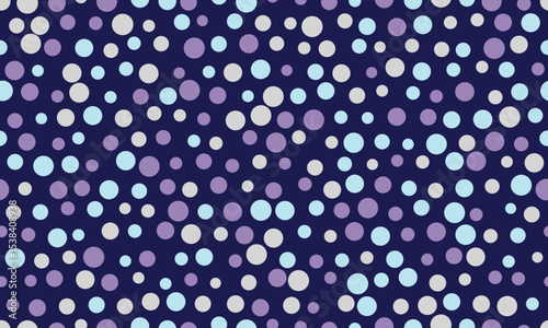 Abstract seamless pattern of pastel circles on a dark blue background.  Perfect for textile prints, website backgrounds, or playful branding. Evokes feelings of joy, celebration, and gentle energy.