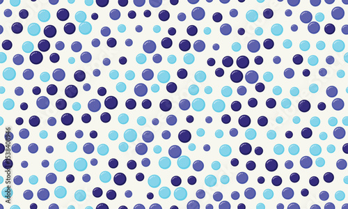 Abstract seamless pattern of blue and purple circles on a white background.  Perfect for textile designs, website backgrounds, or playful branding.  Evokes feelings of joy, energy, and fun.
