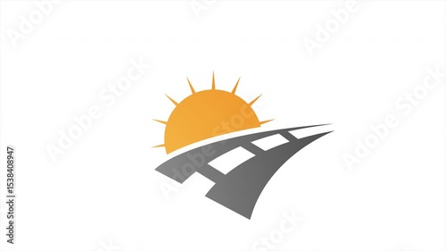 Sunrise on the road. Animated logo of a transportation company, travel, transportation and creative design. Visualization of advertising content