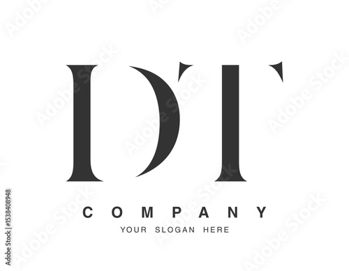 DT logo design. Initial letter d and t serif font style. Creative classic company name typography. Trendy logotype or identity.