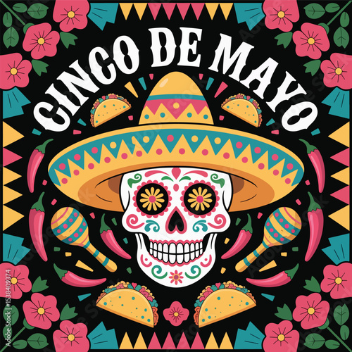 Cinco de Mayo Sugar Skull T-Shirt Design