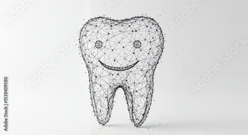 Smiling tooth character in wireframe design with minimalistic style  