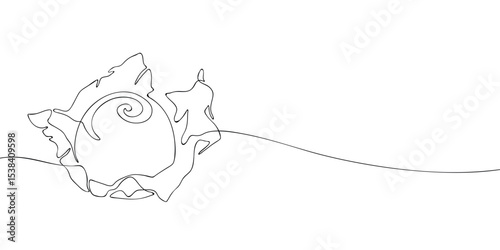 Minimalist continuous line art of a wrapped chocolate truffle with swirl decoration, suitable for confectionery or packaging concepts.