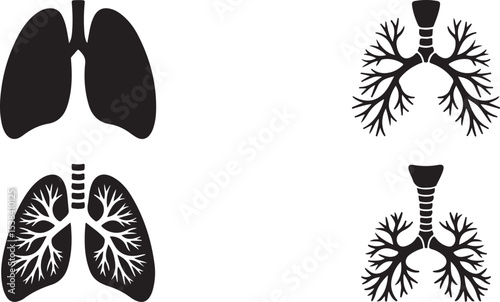 Human lungs anatomy illustrations set black and white