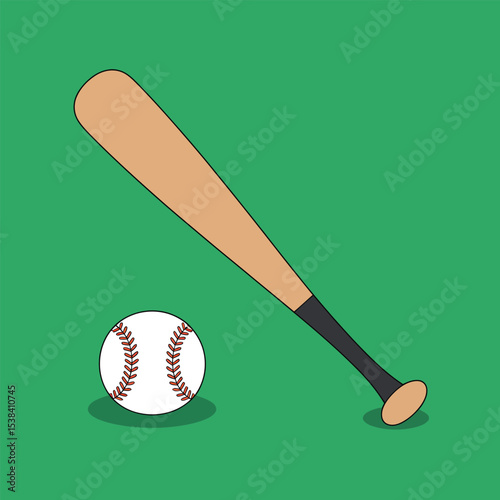 Baseball bat and ball illustration on green background sport equipment design for graphic resources and baseball theme concepts