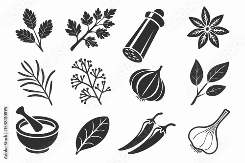 set of different herbs