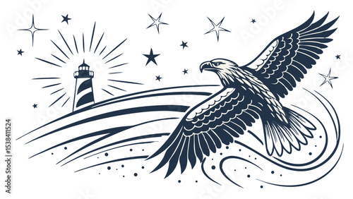 vector illustration of an eagle. Glittering Star Light Effects – Transparent Sparkle Vector