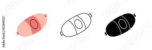 Doctors sausage icon set. Fresh raw sausages. Vector illustration.