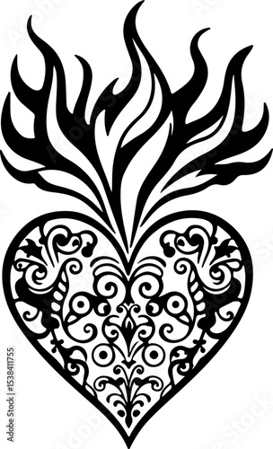 Floral Heart Vector Design, Decorative Heart Silhouette Art, Elegant Heart Frame Vector, Vintage Floral Heart Illustration, Romantic Heart Ornament Vector, Black Ornamental Heart Design, Baroque Heart