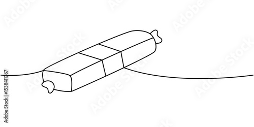Salami sausage one line continuous drawing. Butcher shop meat. Vector illustration.