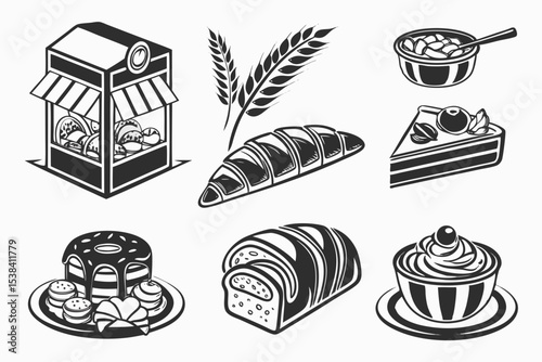 vector set of bread products