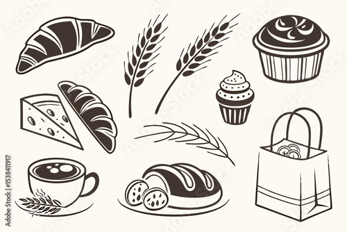 hand drawn collection of bakery products