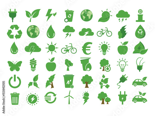 Green Energy Icons Eco-Friendly Symbols for Sustainability and Environmental Conservation