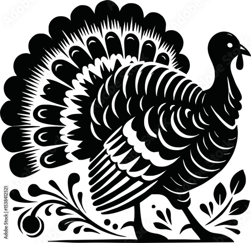 Silhouette turkey bird isolated vector art on white background