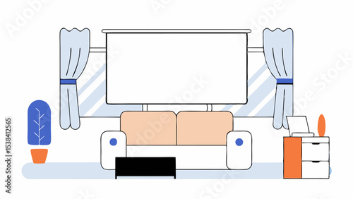 Modern Living Room with Projection Screen