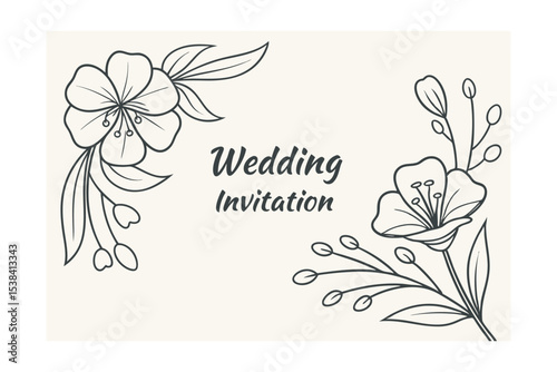 Elegant Minimal Wedding Card Design with Floral Illustration

