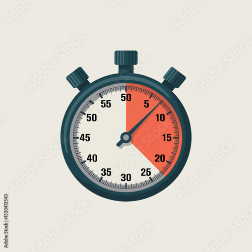 Illustrated stopwatch showing twenty minutes elapsed on a light beige background ideal for time measurement and management concepts