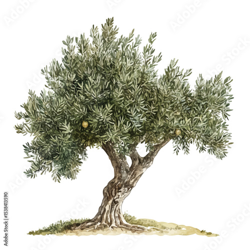A Olive Tree, watercolor vector, isolated on a white background.