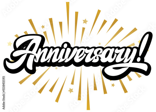 Celebratory anniversary typography with golden burst and stars for festive events and milestone achievements design.