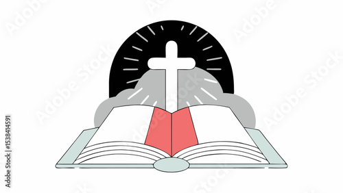 Open Bible with Cross and Rays of Light