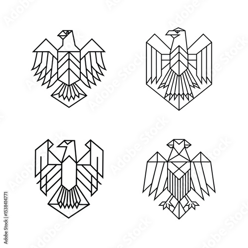 Geometric eagle designs set in black and white featuring modern minimalist style
