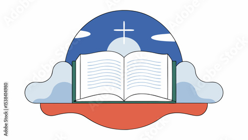 Open Bible with Cross and Sky Background
