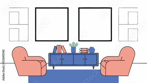 Modern Living Room Interior Design with Armchairs and Sideboard