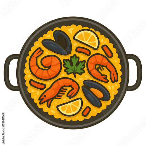 Spanish paella Vector Isolated on Transparent PNG Background