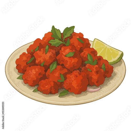 Chicken 65 Starter in a Plate Vector Isolated on Transparent PNG Background