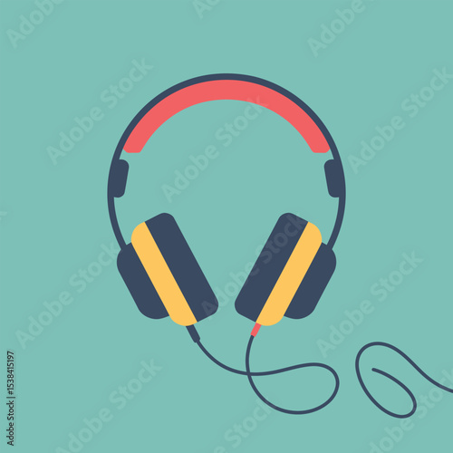 Modern flat design illustration of stylish headphones with a clean teal background perfect for digital media and music concepts