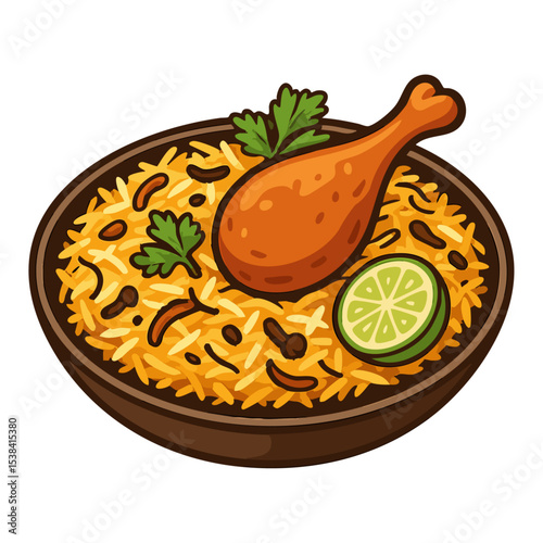 Chicken Biryani Vector Isolated on Transparent PNG Background