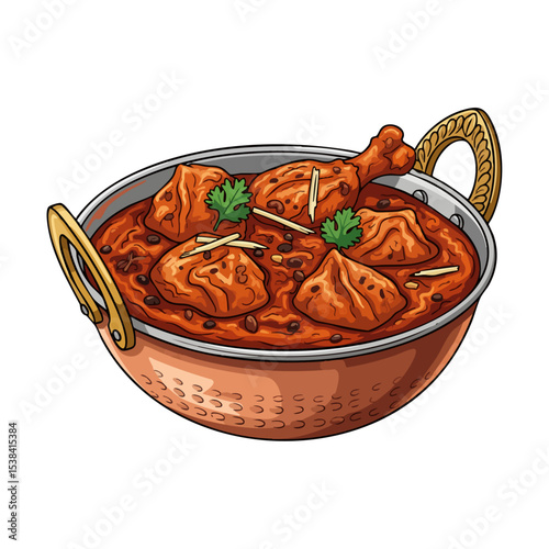 Butter Chicken Curry in a Kadhai Vector Isolated on Transparent PNG Background