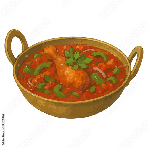 Kadhai Chicken Curry Vector Isolated on Transparent PNG Background