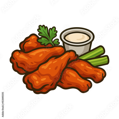 Buffalo Sauce Chicken Wings Vector Isolated on Transparent PNG Background