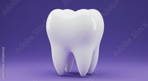 Close up of a single white molar tooth on a purple background in studio light