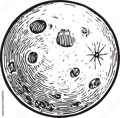A detailed full moon sketch with craters, rendered in black-and-white, capturing the mystic allure of the night sky for celestial art projects