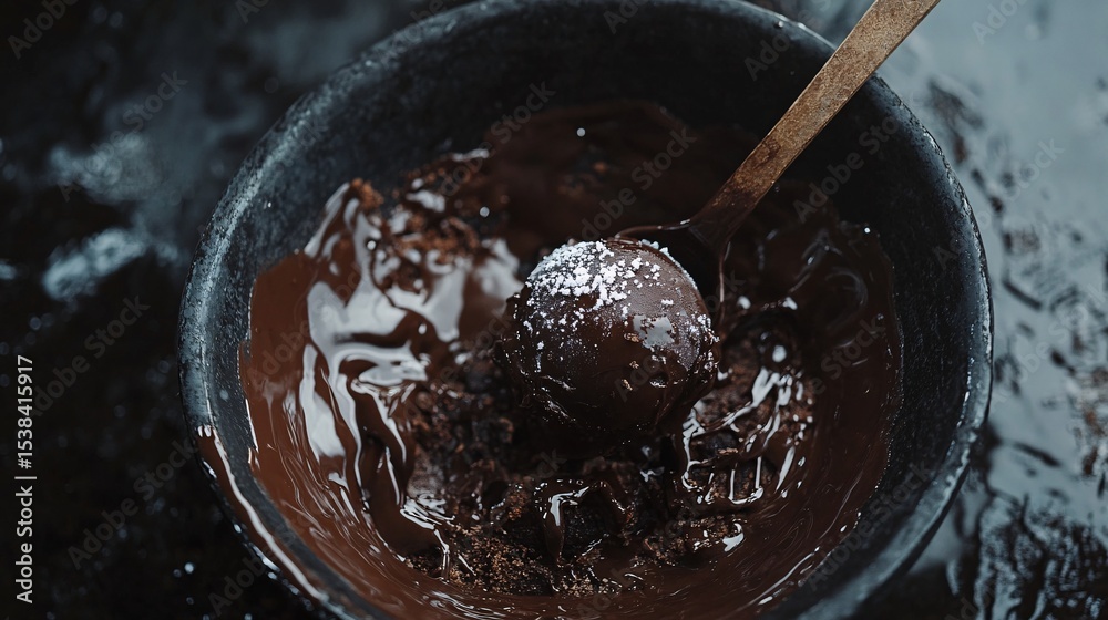 Fototapeta premium Indulgent Chocolate Lava Cake with a Generous Ice Cream Scoop for Dessert Delight