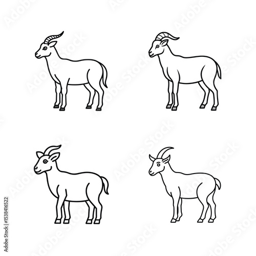 Black outline illustration of four goats showing different horn and head shapes on white