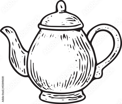 Charming hand-drawn teapot sketch, perfect for cozy, vintage, or tea-themed designs, ideal for bookcore, decor, and artistic illustration projects