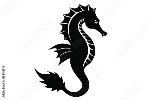 A detailed seahorse silhouette displays a unique curvature and intricate fin details clearly