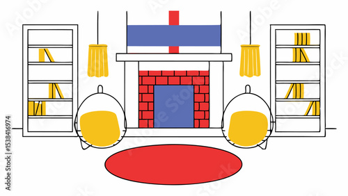 Cozy Living Room with Fireplace and Bookshelves