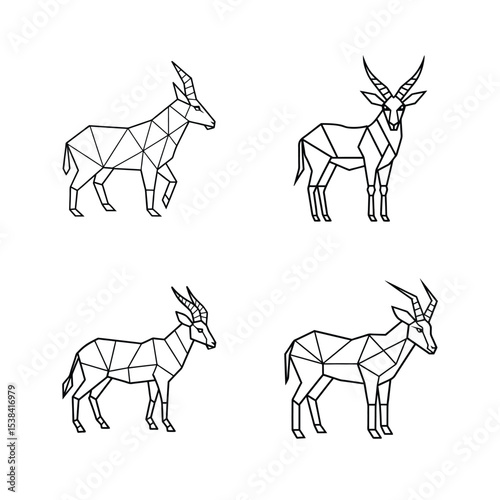 Geometric style antelope illustrations depicting abstract wildlife line art for design projects
