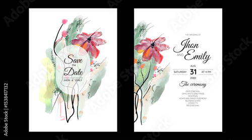 Set of Wedding Invitation, floral invite, thank you, rsvp rustic card design with gold foil decoration. Vector elegant modern template, trendy cover, graphic poster, retro brochure, design template