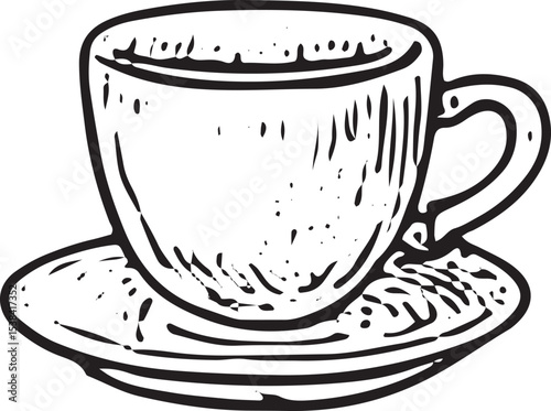 Delicate hand-drawn teacup with saucer sketch, perfect for cozy, vintage, or tea-themed designs, ideal for bookcore, decor, and artistic illustration projects