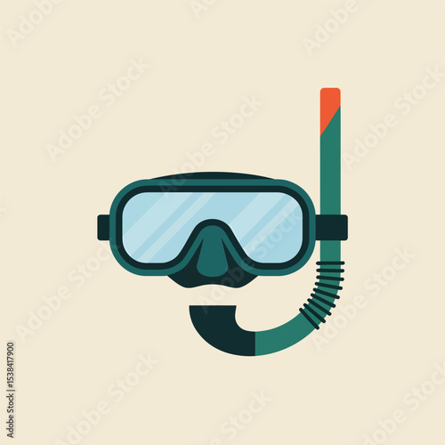 Vector illustration of a modern snorkeling mask and snorkel depicting recreation diving underwater activities for beach summer holidays