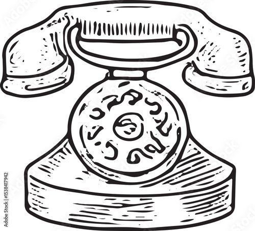 Vintage hand-drawn telephone sketch, perfect for retro designs, communication themes, or antique decor illustrations in stationery and literary projects