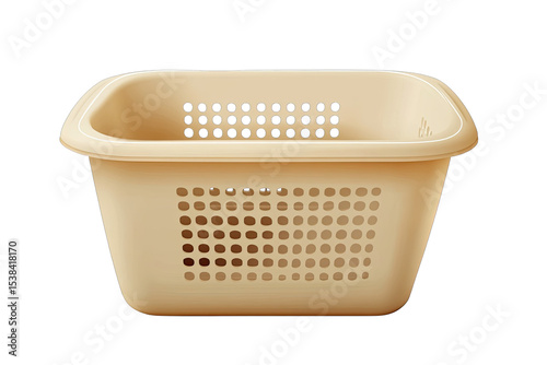 Light beige plastic laundry basket with perforated design