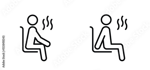 Sauna concept. Spa service, hot steam room or sweat room. Relax of relaxation exercises. Human rest, stick figure man. Human silhouettes. Human rest, stick figure man. Bucket sauna tools